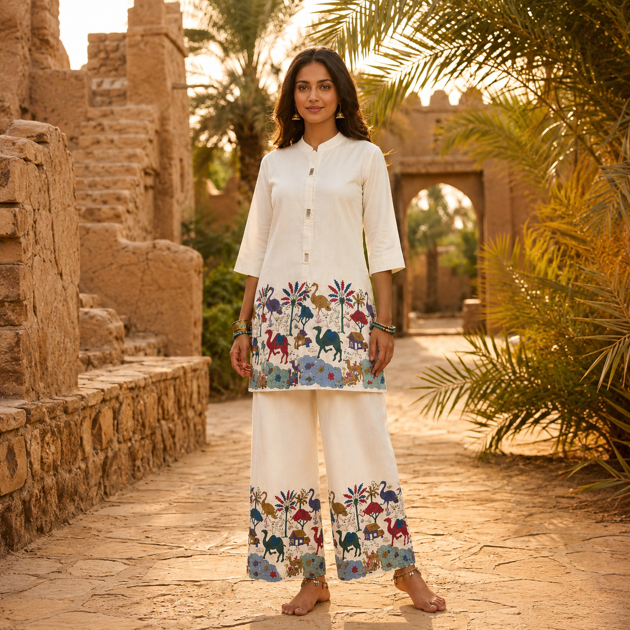 Embroidered Folk Co-Ord Set – Elegant Cotton Blend Co-Ord Set
